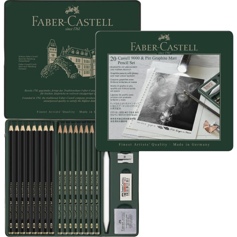 Faber-Castell Pitt Graphite Matt & Castell 9000 20er Metalletui